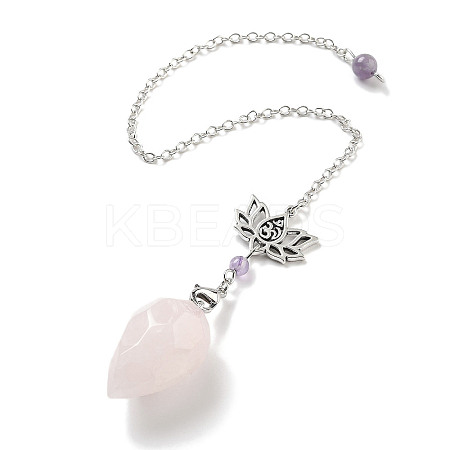 Natural Rose Quartz Teardrop Dowsing Pendulums G-K338-11P-02-1