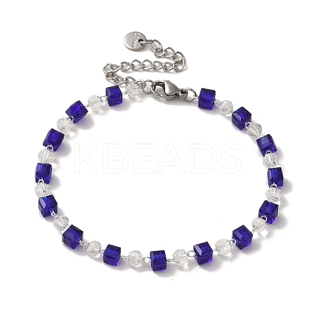 Rondelle Cube Glass & Brass Link Chain Bracelets BJEW-L685-09P-1