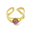Ion Plating(IP) Round Natural Rhodonite Finger Rings RJEW-H233-01G-04-3