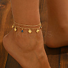 Brass Sweet Romantic Blue Evil Eye Heart Pendant Anklets for Women's Gift CA3994-2