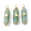 3Pcs 3 Styles Natural Green Aventurine Copper Wire Wrapped Pointed Pendants PALLOY-JF02460-04-1
