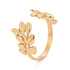 Ion Plating(IP) 304 Stainless Steel Leaf Open Cuff Ring for Women RJEW-C025-09G-1