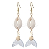 Natural Cowrie Shell Glass Dangle Earrings EJEW-JE06385-03-2