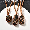 Natural Black Tourmaline Macrame Pouch Adjustable Slider Necklaces NJEW-M090-01-4