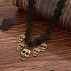 Halloween Gothic Alloy Skull Tassel Black Polyester Flower Lace Choker Necklaces for Women FS-WGBADFE-01-2