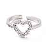 Clear Cubic Zirconia Hollow Out Heart Open Cuff Ring RJEW-I094-03P-2