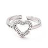 Clear Cubic Zirconia Hollow Out Heart Open Cuff Ring RJEW-I094-03P-2