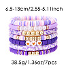 7Pcs Heart Pattern Polymer Clay & Plastic Pearl & CCB Plastic Beaded Stretch Bracelet Set for Women FS-WG634BB-01-1