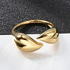 Ion Plating(IP) 304 Stainless Steel Leaf Open Cuff Rings for Women RJEW-G319-02G-1