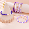 7Pcs Heart Pattern Polymer Clay & Plastic Pearl & CCB Plastic Beaded Stretch Bracelet Set for Women FS-WG634BB-01-3