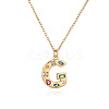 Brass Pave Colorful Cubic Zirconia Initial Pendant Necklaces for Women FS-WG02860-07-1