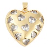 Rack Plating Heart Brass Micro Pave Clear Cubic Zirconia Pendants KK-P287-37G-1
