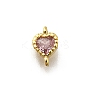 Heart Brass Cubic Zirconia Connector Charms KK-P295-34G-02-1