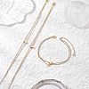 3Pcs 3 Styles Brass Clover Cross Moon Star Link 304 Stainless Steel Cable Chain Anklets for Women AJEW-AN00748-1