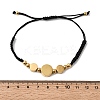 Adjustable 304 Stainless Steel Flat Round with Saint Benedict Braided Bead Bracelets for Women BJEW-K295-03G-02-4
