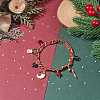 Christmas Candy Cane & Reindeer & Moon Alloy Charm Bracelet with Glass Beads BJEW-TA00090-02-2