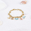Summer Beach Starfish & Shell Shaped Alloy Enamel & ABS Plastic Imitation Pearl Charm Bracelets BJEW-LP00001-3