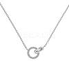Round Ring 925 Sterling Silver Pave Cubic Zirconia Pendant Necklaces for Women NJEW-F338-05P-2