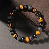 Natural Tiger Eye & Lava Rock & Black Stone Round Beads Stretch Bracelets LL8667-5
