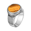 304 Stainless Steel with Natural Tiger Eye Finger Rings for Men FS-WGE1297-02-5