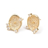 Brass Micro Pave Clear Cubic Zirconia Flat Round Stud Earring Findings KK-H524-08G-1