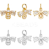 8Pcs 2 Colors Bees Brass Micro Pave Cubic Zirconia Charms KK-BBC0019-18-6