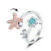 Turtle & Starfish Enamel Rotatable Cuff Rings for Women X-RJEW-M016-08P-1