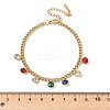 304 Stainless Steel Rhinestone Flat Round Charm Bracelets BJEW-V011-01G-05-2