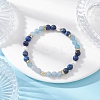 Natural Lapis Lazuli &  Quartz & Shell Pearl Round Beads Stretch Bracelets for Women BJEW-JB12229-03-1