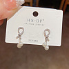 Brass Micro Pave Clear Cubic Zirconia Knot with Round Dangle Stud Earrings FS-WGC5F67-02-2