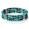 Round Dyed Synthetic Turquoise & Alloy Multi-Strand Beaded Stretch Bracelets for Women Men GQ0306-10-1