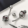 Skull 316 Surgical Stainless Steel Red Cubic Zirconia Belly Button Rings EJEW-G416-34AS-3