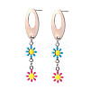 Oval with Flower Enamel Long Dangle Stud Earrings EJEW-N049-05B-1