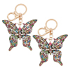 2Pcs Colorful Rhinestones Hollow Butterfly Alloy Pendant Keychain KEYC-HY0001-14-1