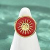 Flat Round with Sun Pattern 304 Stainless Steel Enamel Finger Rings for Women RJEW-G355-05G-02-3