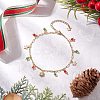 Christmas Brass Pave Clear Cubic Zirconia Snowflake & 304 Stainless Steel Star and Round Glass Tassel Brass Paperclip Chain Anklets AJEW-AN00753-2