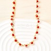 Brass & Red Faceted Glass Heart Link Chain Necklaces for Women NJEW-D314-05G-1