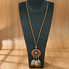 Bohemian Alloy & Wood Woven Web/Net with Feather Pendant PU Leather Cord Necklaces for Women FS-WG8596C-07-1