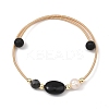 Round & Oval Natural Black Tourmaline & Larvikite & Lava Rock & Cultured Freshwater Pearl & Non-magnetic Synthetic Hematite Beaded Bangles BJEW-JB14079-3