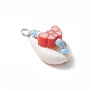 Natural Cowrie Shell & Handmade Polymer Clay Copper Wire Wrapped Pendants PALLOY-JF03818-02-4