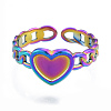 Ion Plating(IP) 304 Stainless Steel Heart with Chain Cuff Rings RJEW-N038-127M-2