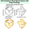 8Pcs 2 Colors 304 Stainless Steel Open Cuff Ring Findings STAS-BBC0010-11C-2