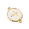 Brass Enamel White Flat Round Links KK-H267-110G-02-3