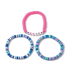 3Pcs 3 Colors Polymer Clay Disc Beaded Stretch Bracelet Sets BJEW-JB10441-02-3