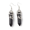Natural Obsidian Bullet with Flower Dangle Earrings EJEW-G300-02P-06-2