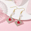 Alloy Crystal Rhinestone Rectangle with Heart Dangle Earrings EJEW-JE05491-02-3