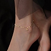 304 Stainless Steel Round Ball Tassel Dapped Chain Anklets for Women AJEW-G070-01G-1