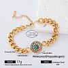 304 Stainless Steel Crystal Rhinestone Link Bracelets with Synthetic Turquoise for Women RB2528-1-1