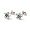 Rack Plating Brass Micro Pave Clear & Green Cubic Zirconia Star Ear Studs EJEW-F301-16-2