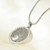201 Stainless Steel Crystal Rhinestone Tree of Life Pendant Necklaces for Women NJEW-P327-03P-2